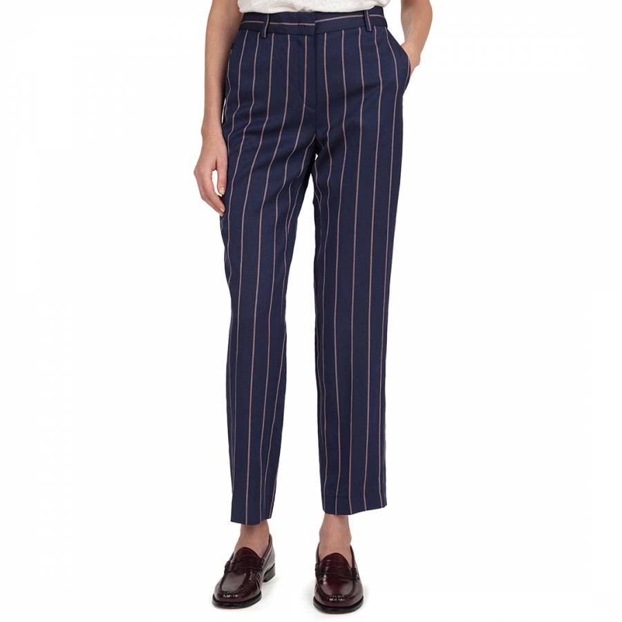 Navy Mirella Linen Blend Striped Trouser