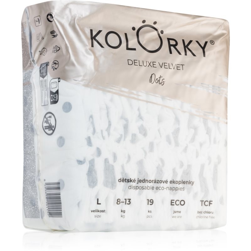 Kolorky Deluxe Velvet Dots disposable organic nappies Size L 8-13 kg 19 pc