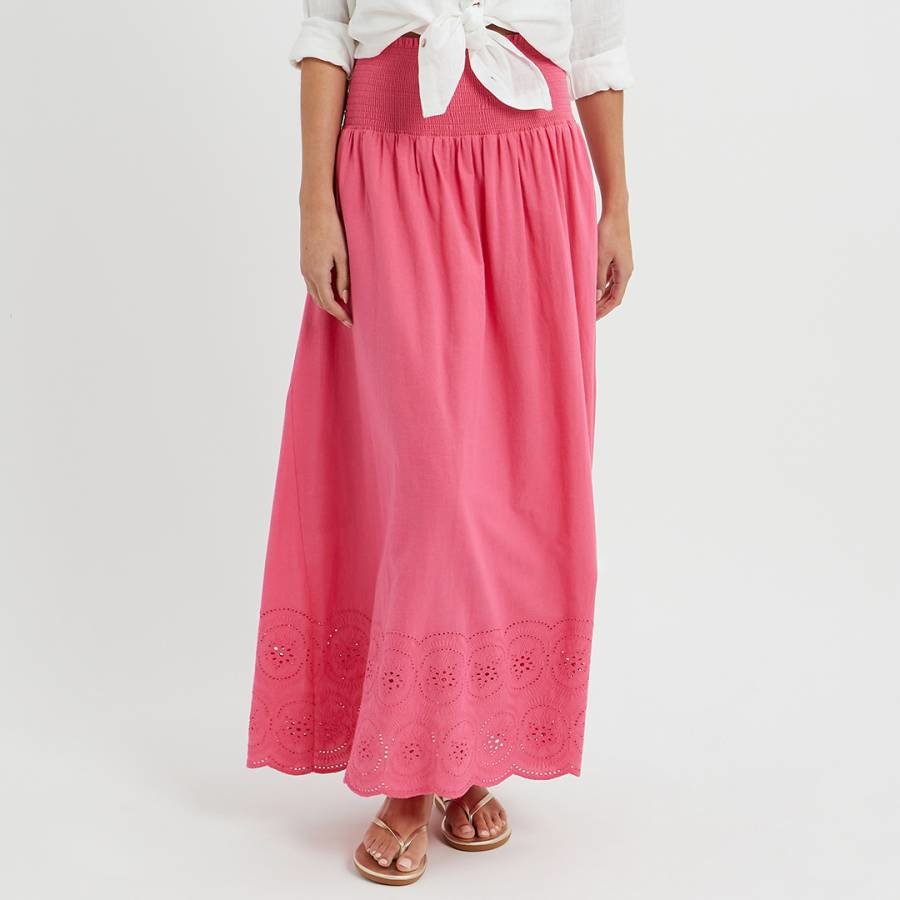 Hot Pink Cotton Broderie Anglaise Maxi Skirt