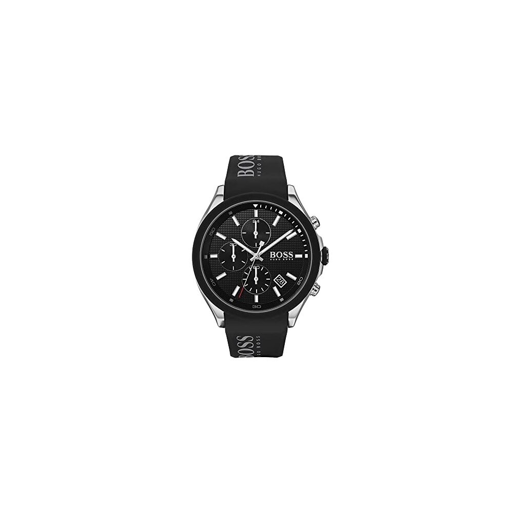 HUGO by Hugo Boss Black Men's Stainless Steel Quartz Watch with Silicone Strap, Black, 22 (Model: 1513716), black, Quartz Watch