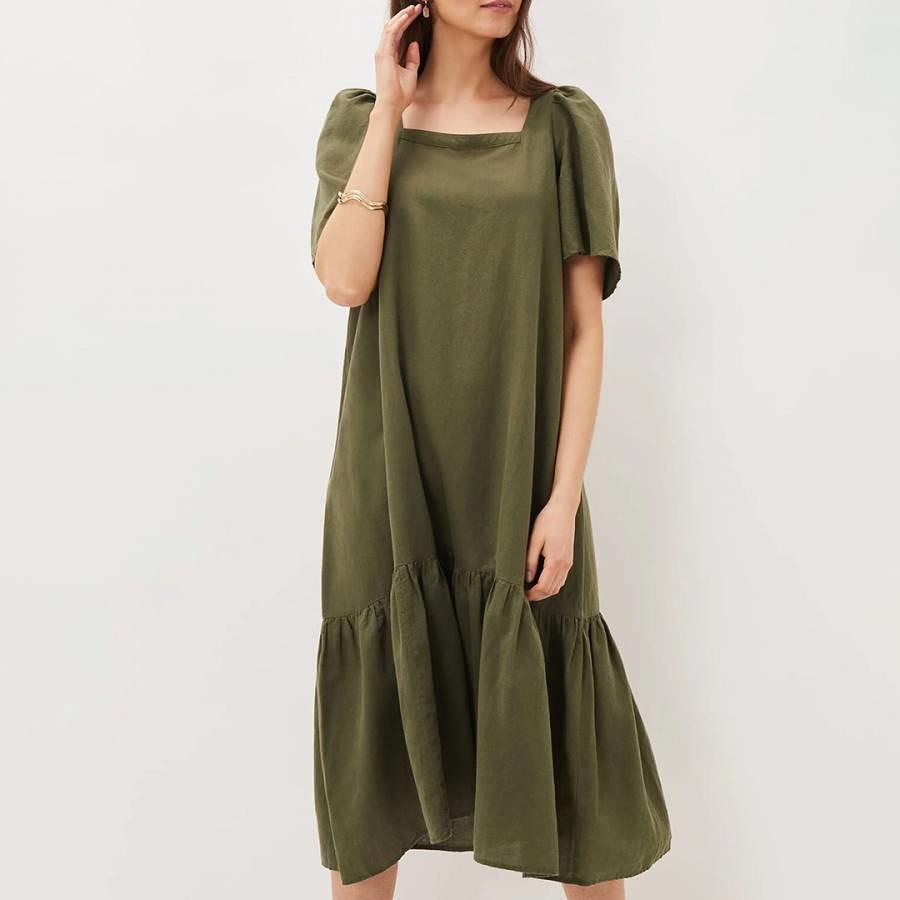 Khaki Claria Linen Blend Dress