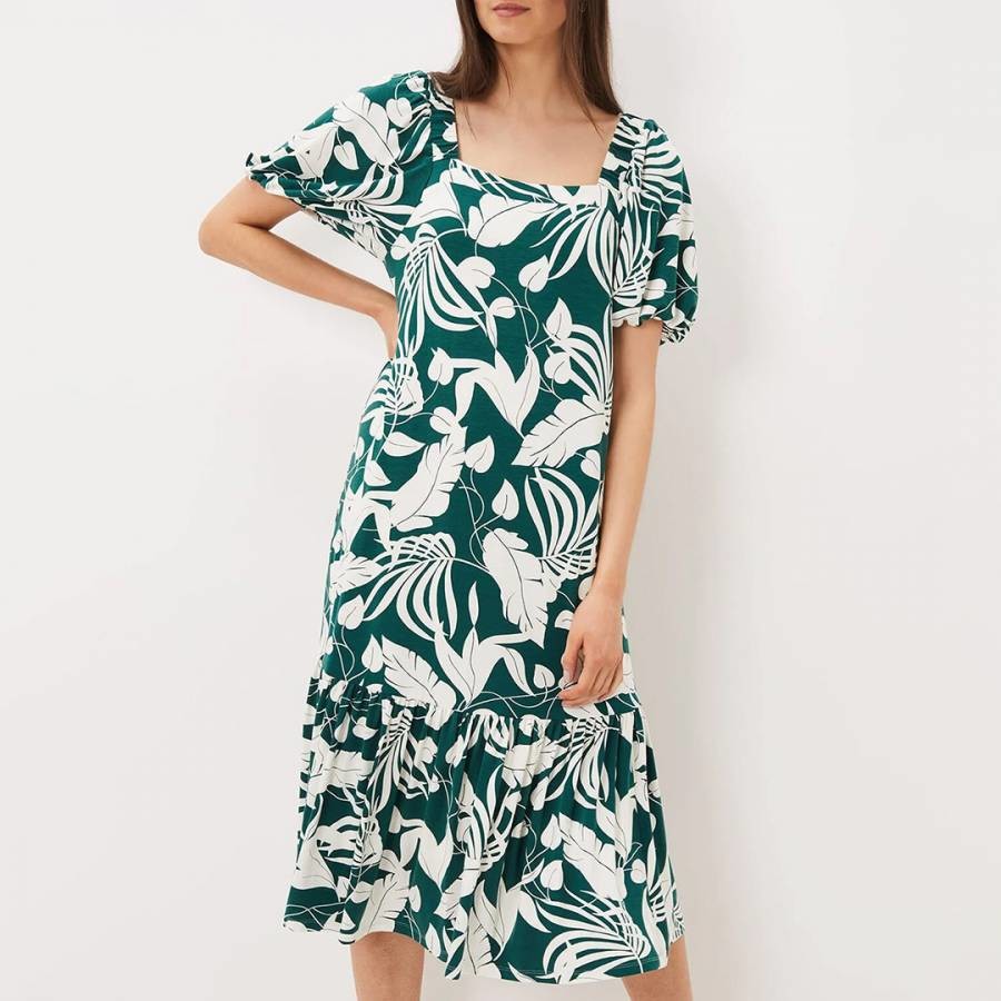 Green Aayra Palm Print Midaxi Dress