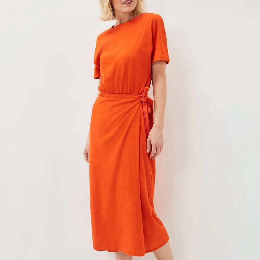 Orange Emmalyn Tie Waist Cotton Blend Dress