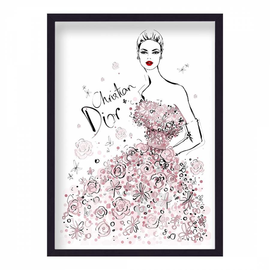 Christian Dior Pink Roses Gown 44x33cm Framed Print