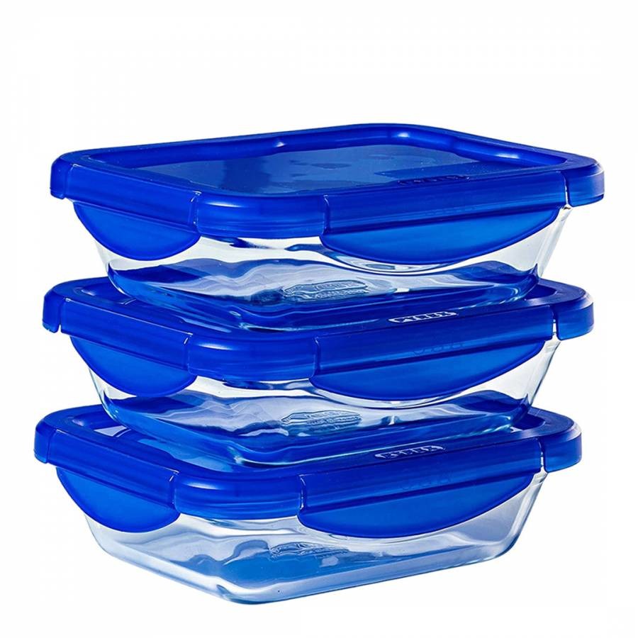 Set of 3 Cook & Go Glass Lunchbox Containers 20 x 15cm