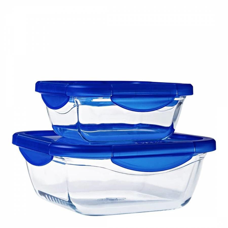 Set of 2 Cook & Go Square Glass Lunchbox Containers 0.8L/1.9L