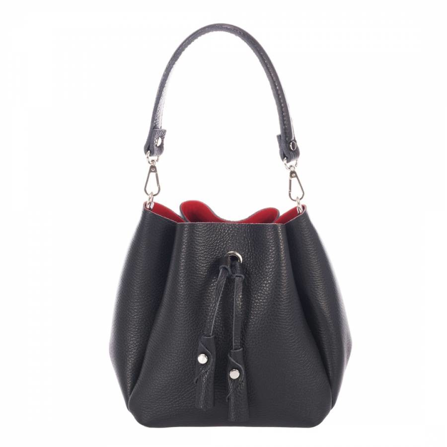 Black Leather Tassel Design Bucket Bag