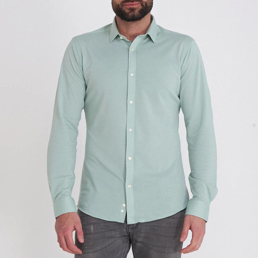 Green Pique Cotton Blend Shirt