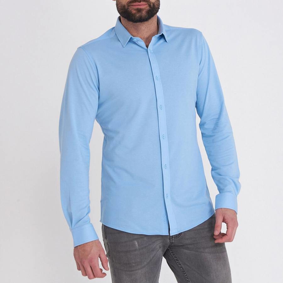 Light Blue Pique Cotton Blend Shirt
