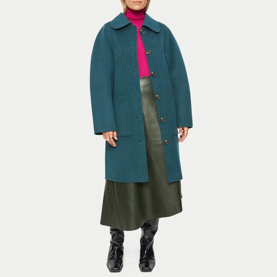 Teal Double Faced Wool Blend Coat