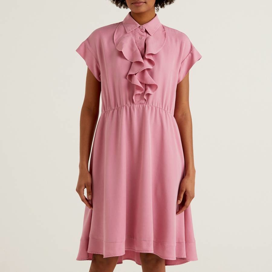 Pink Button Through Ruffled Dress