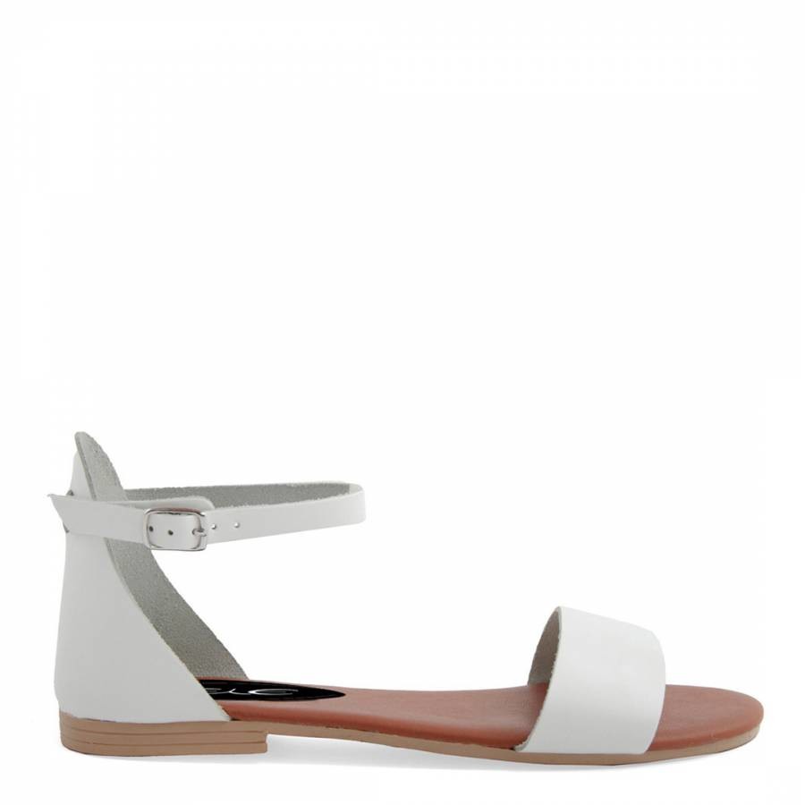 White Leather Flat Sandals