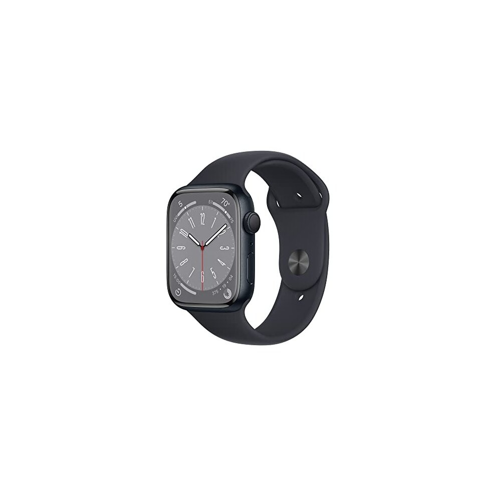 Apple Watch Series 8 (GPS 45mm) Smart watch - Midnight Aluminium Case with Midnight Sport Band - Regular. Fitness Tracker, Blood Oxygen & ECG Apps,