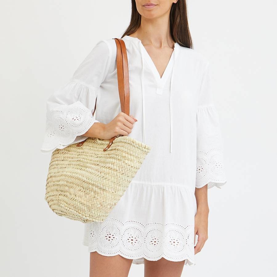 Natural / Tan Straw Basket Shoulder Tote Bag