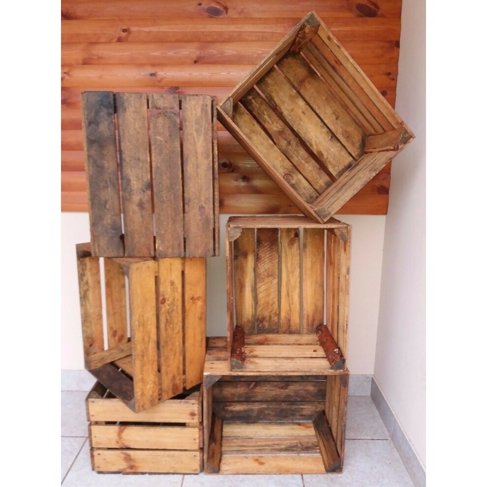 (6 Crates) 2-24 Wooden Crate Fruit Apple Box Vintage Home
