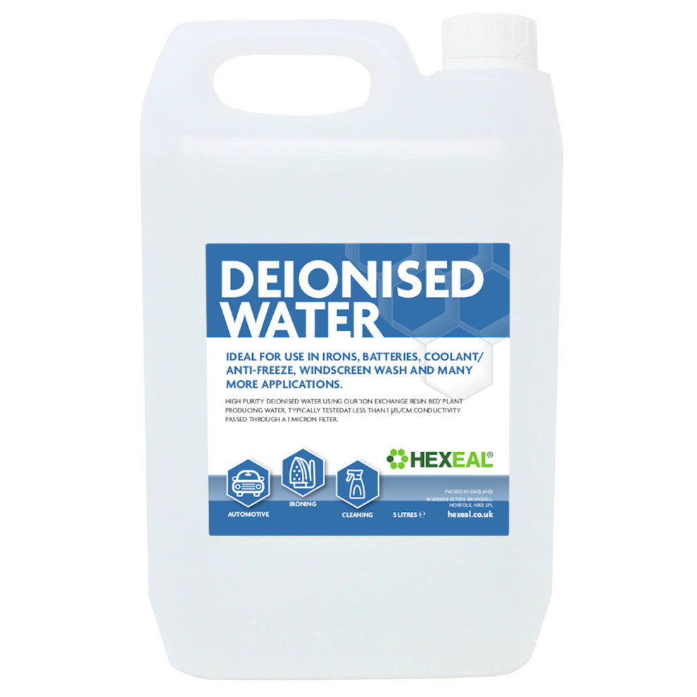 Hexeal DE-IONISED WATER | 5L | (De Mineralised/Deionised/Not Distilled) Pure
