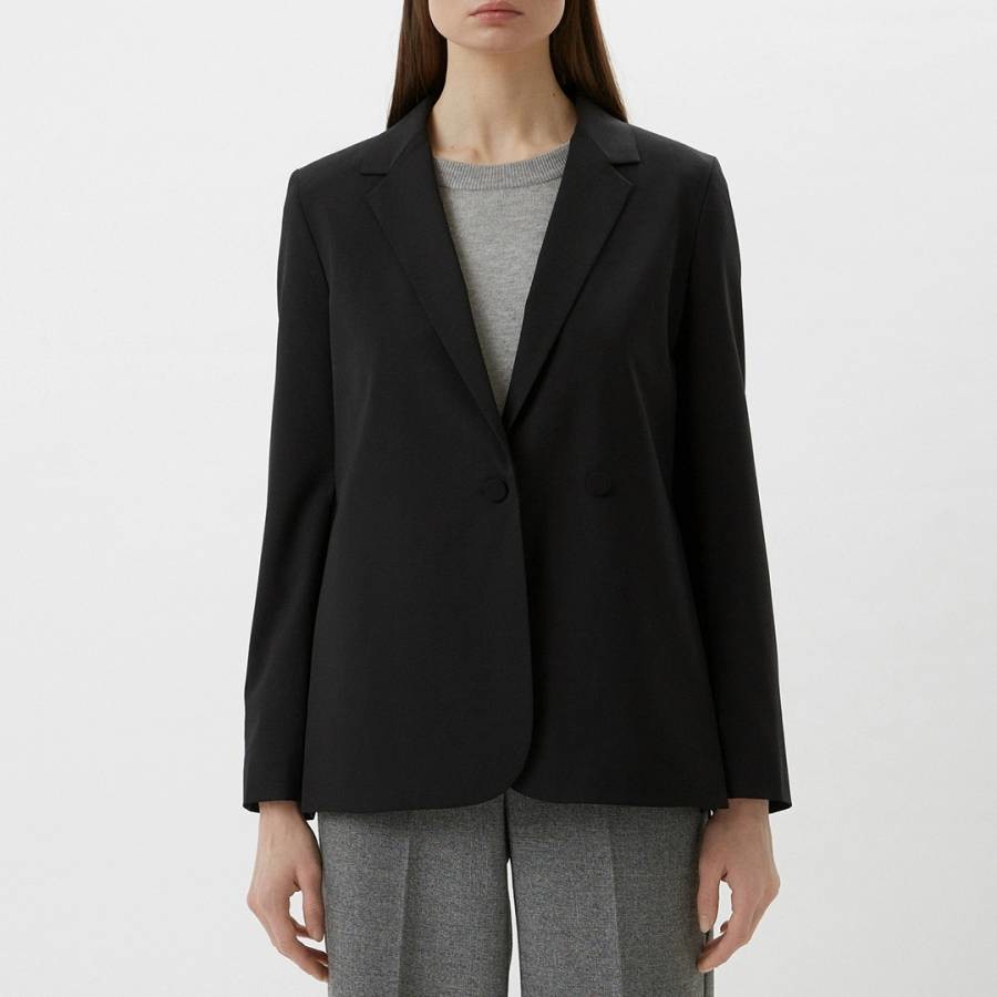 Black Double Breasted Wool Blend Jacket