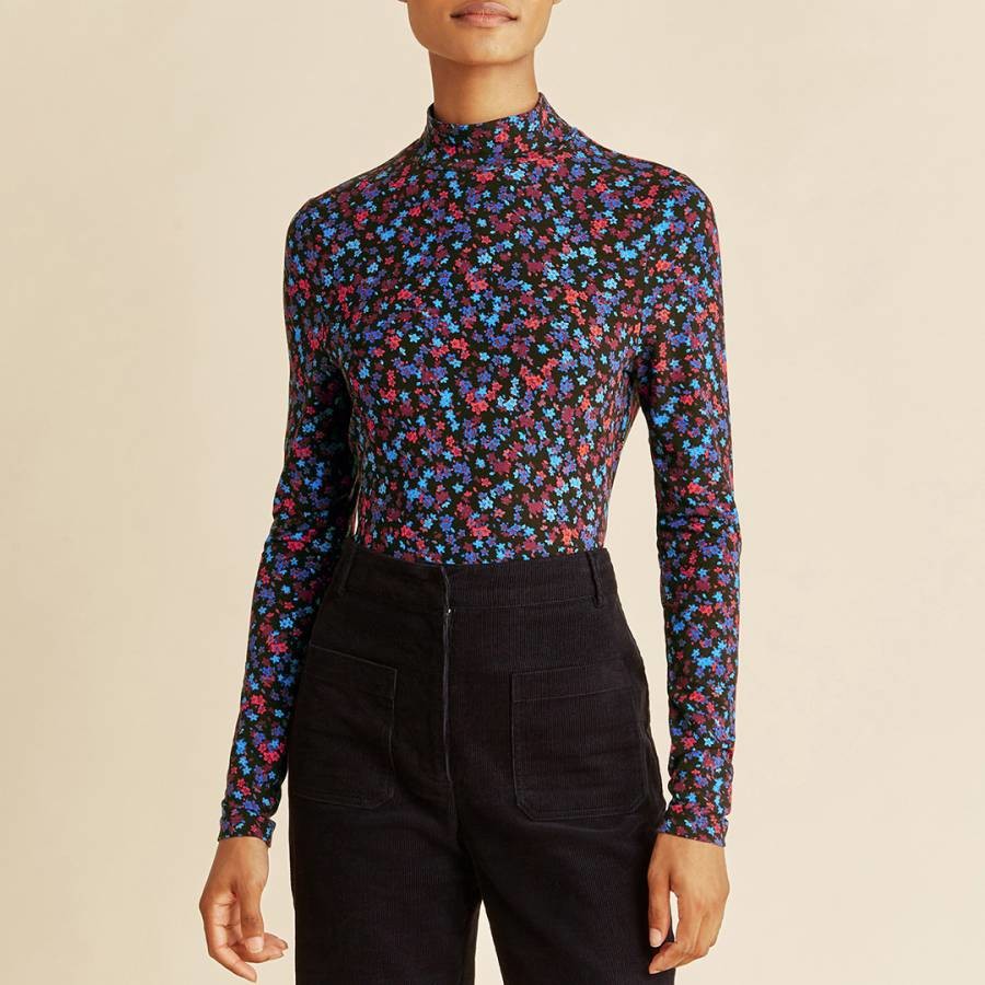 Multi Celia Floral Jersey Funnel Neck Top