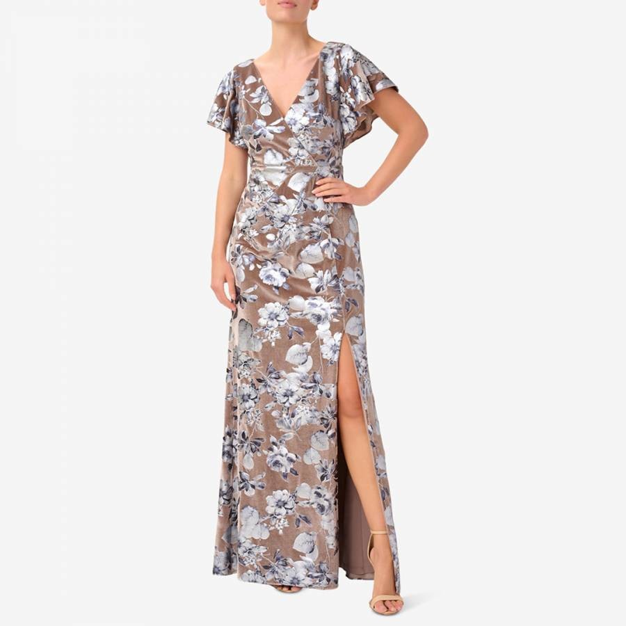 Multi Foiled Velvet Floral Print Maxi Dress