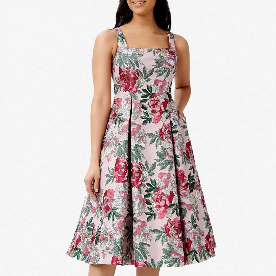 Multi Floral Print Jacquard Fit And Flare Dress