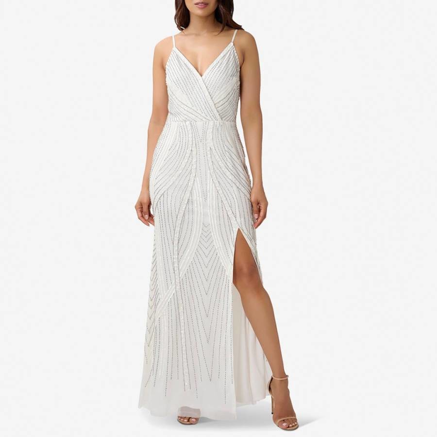 White Beaded Strappy Maxi Dress