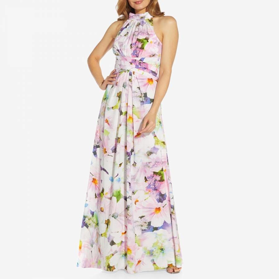 Multi Floral Print Halter Maxi Dress