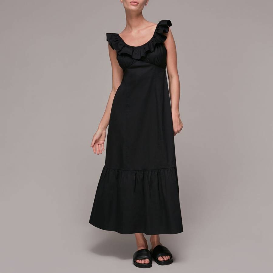 Black Jemma Poplin Cotton Midi Dress