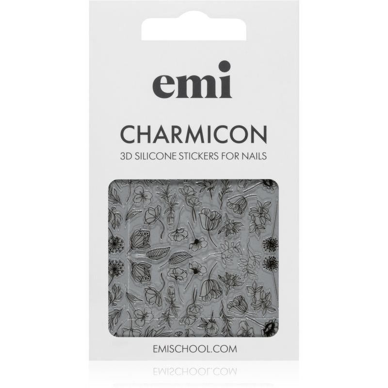 emi Charmicon Black Flowers nail stickers 3D #176 1 pc