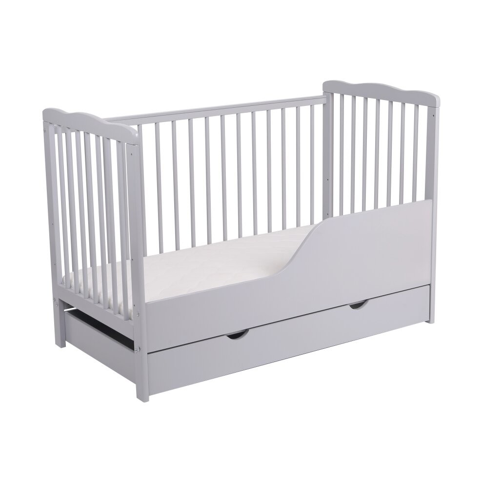 (Grey) MCC BABY COT BED Brooklyn Baby Cot Crib with Water Repellent Mattress & Wheeled Drawer