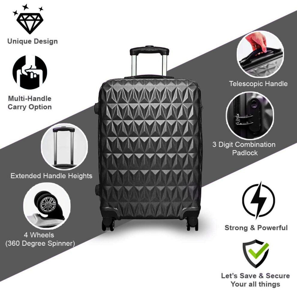 (20'' BLACK) Hard Shell Suitcase Lightweight hand Carry Cabin
