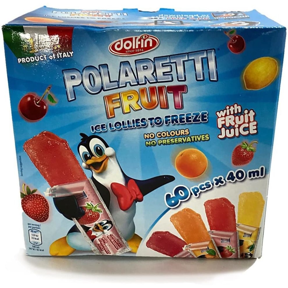 Dolfin Polaretti Fruit Juice Freezer Pops Ice Lollies to Freeze Pack of 60x40ml