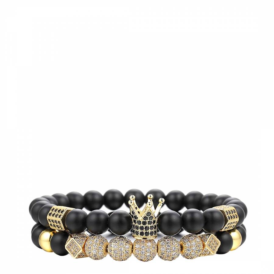 18K Gold Multi Cz Black Onyx Bracelet Set