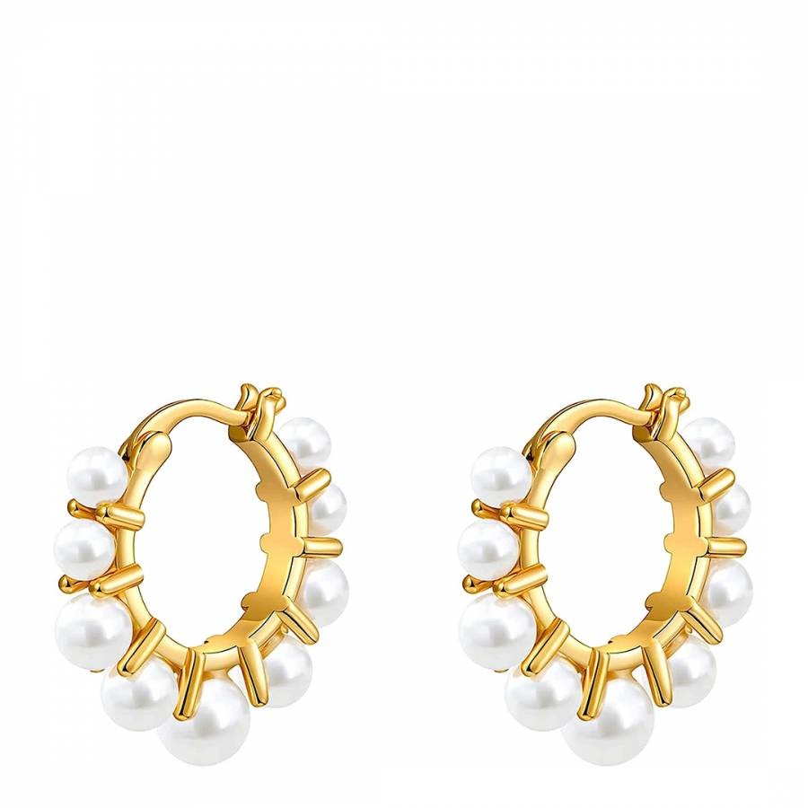18K Gold Pearl Mini Hoop Earrings