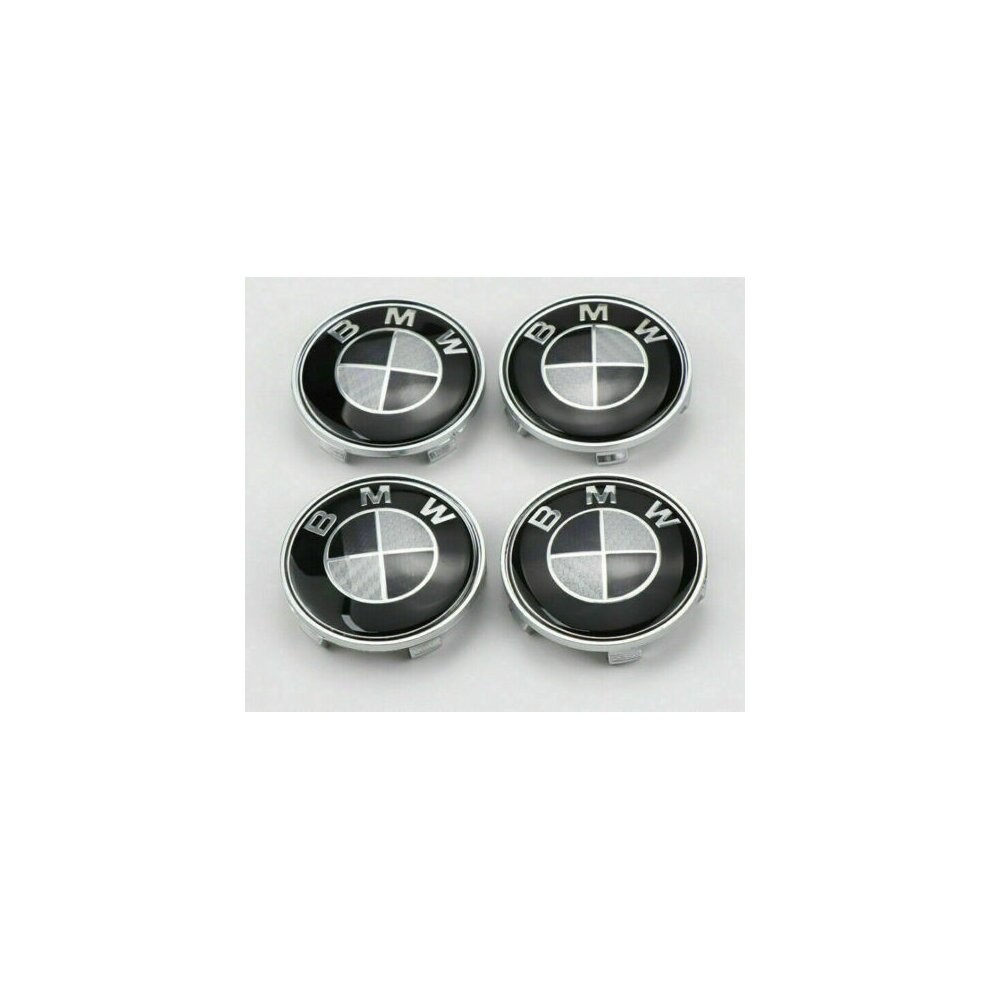 BMW Black Carbon Style Alloy Wheel Center Caps 68mm 1 3 5 7 E F M X x4