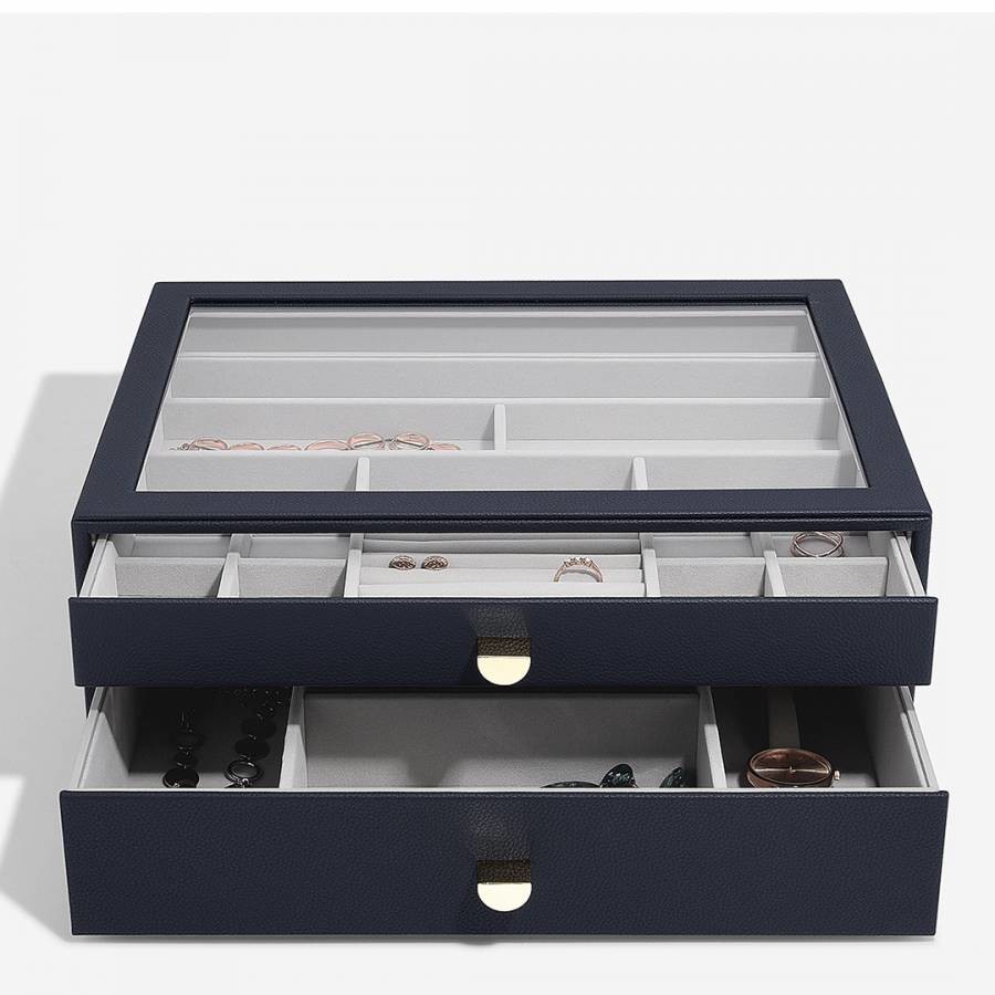 Navy Blue Supersize Jewellery Box - Set of 2 (with drawers)