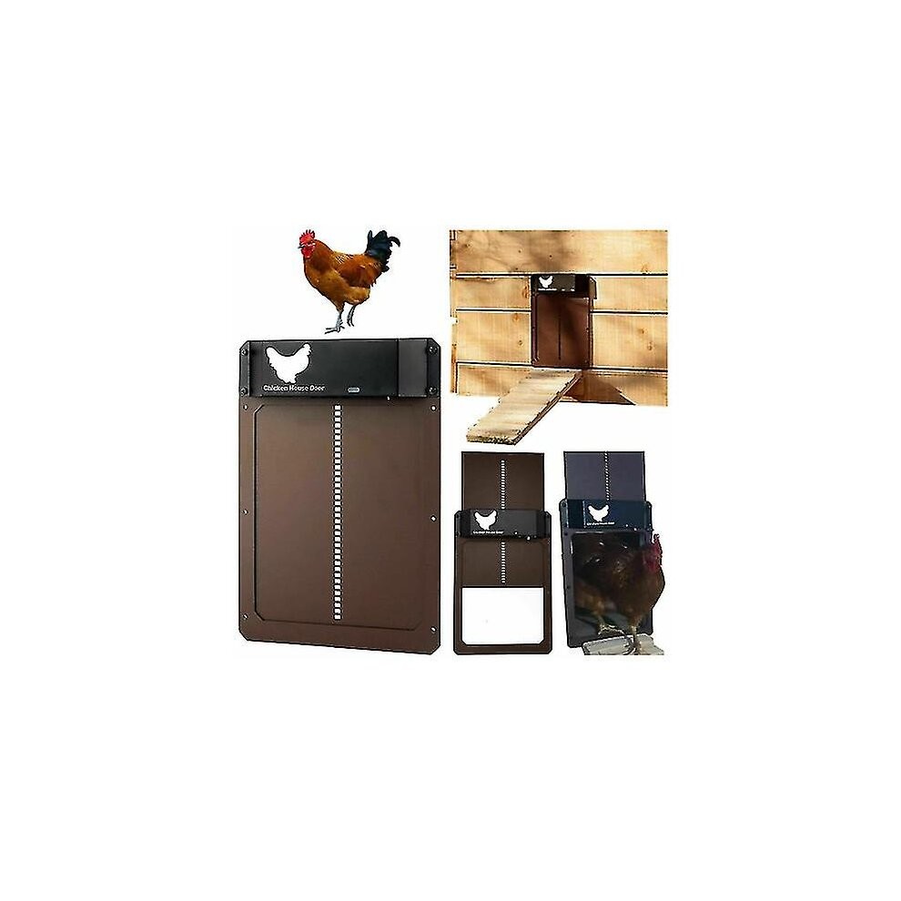 (brown) Automatic Chicken Coop Door, Full Aluminum Doors, Light Sensing