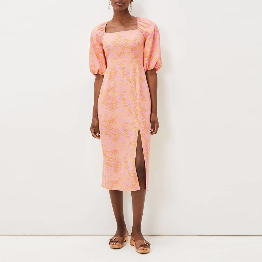 Pink Effie Square Neck Linen Blend Dress