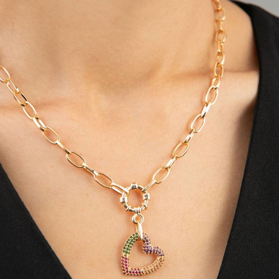 Multi-Colour Drop Down Heart Necklace