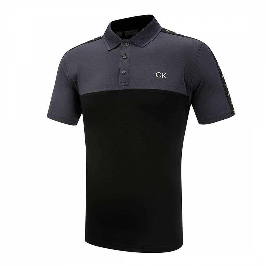 Black/Urban Grey Knitted Cotton Contrast Polo Shirt
