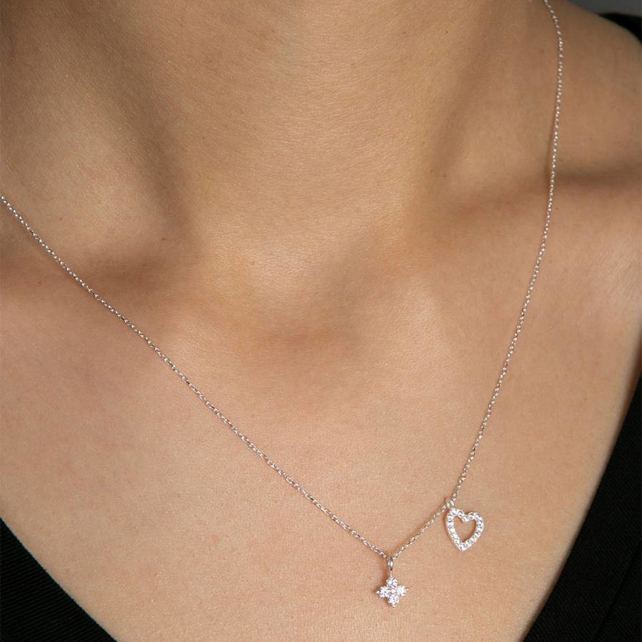 Silver Heart & Cleef Necklace