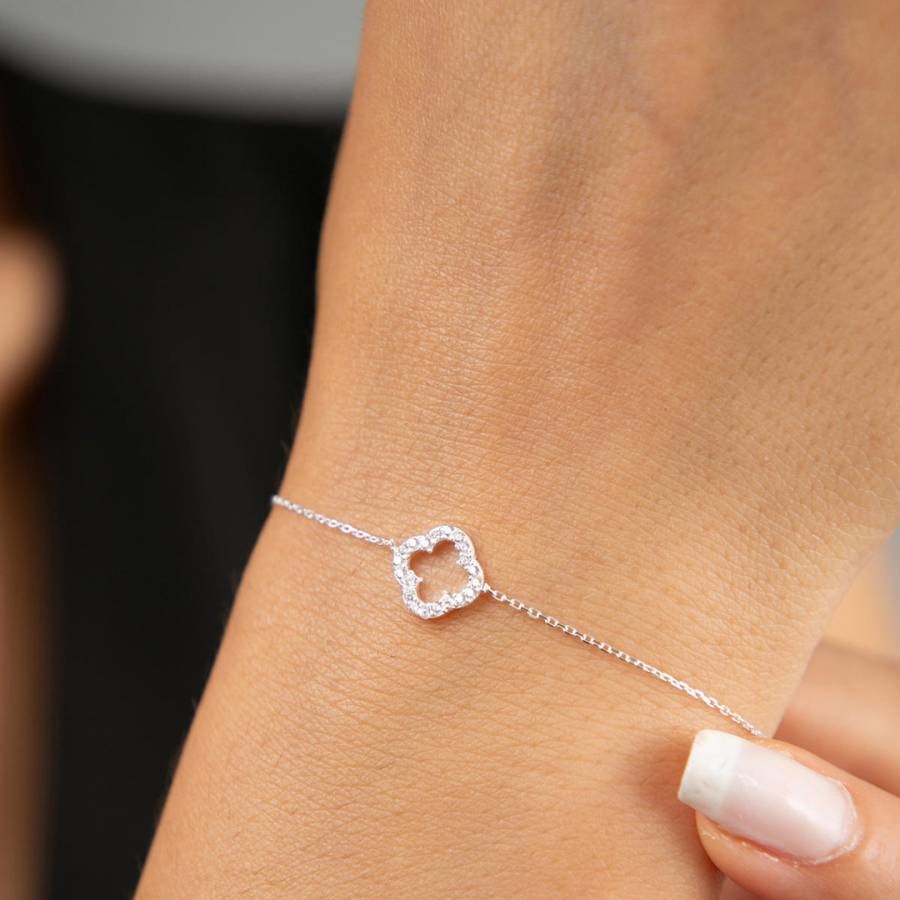 Silver Zircon Stone Cleef Bracelet