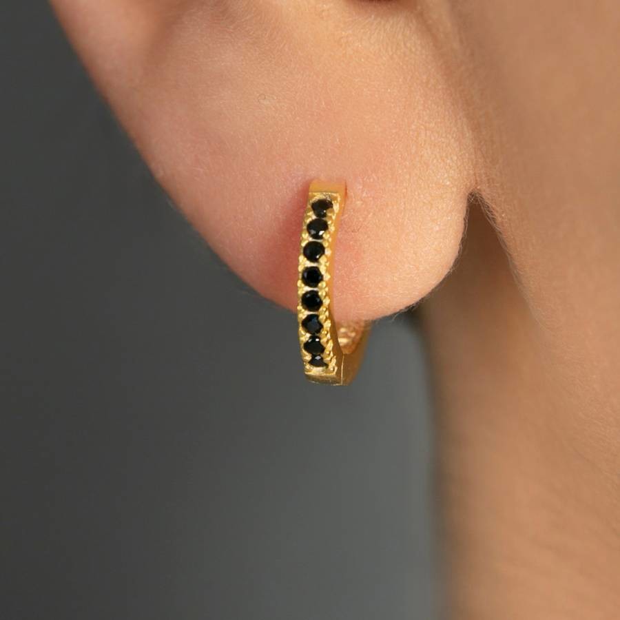 Black & Gold Huggie Earrings
