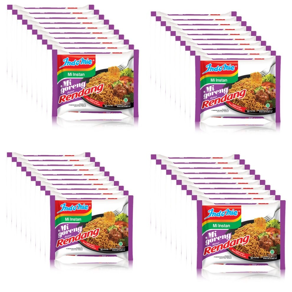 (40 PACK) Indomie Mi Goreng Rendang Fried Instant Noodles -  91g  MultiPack - Spicy Beef Rendang Flavour - Imported From Indonesia