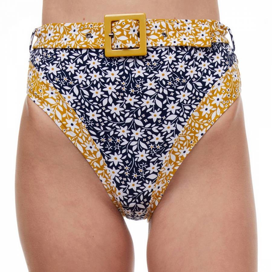 Navy/Gold Floral High Leg Cheeky Bikini Bottoms