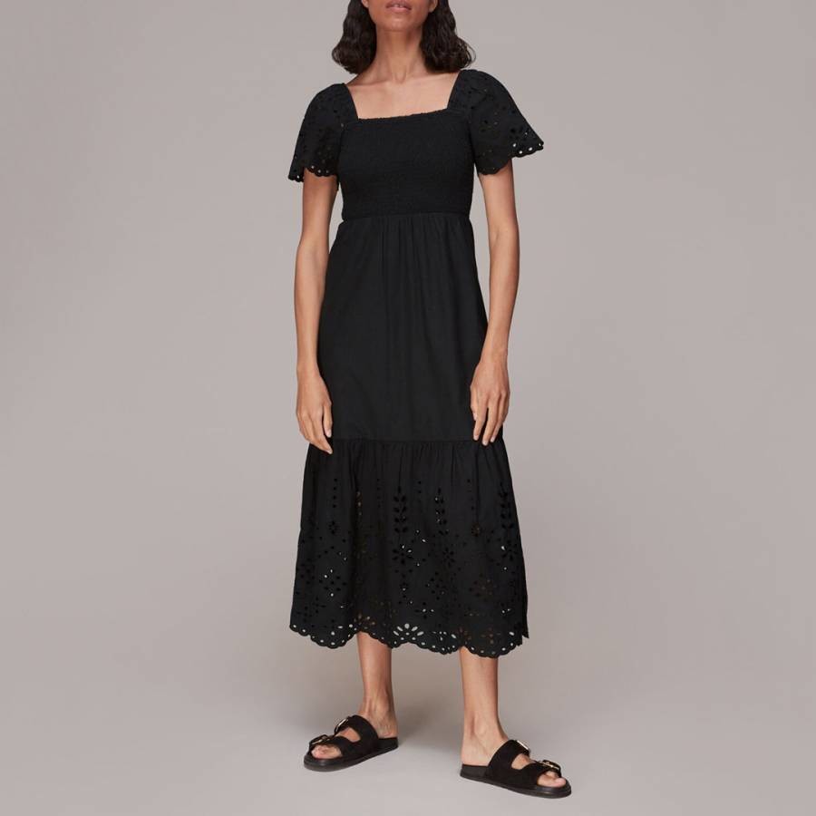 Black Carrie Broderie Cotton Midi Dress