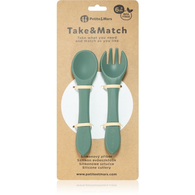 Petite&Mars Take&Match Silicone Cutlery cutlery Misty Green 6 m+ 2 pc