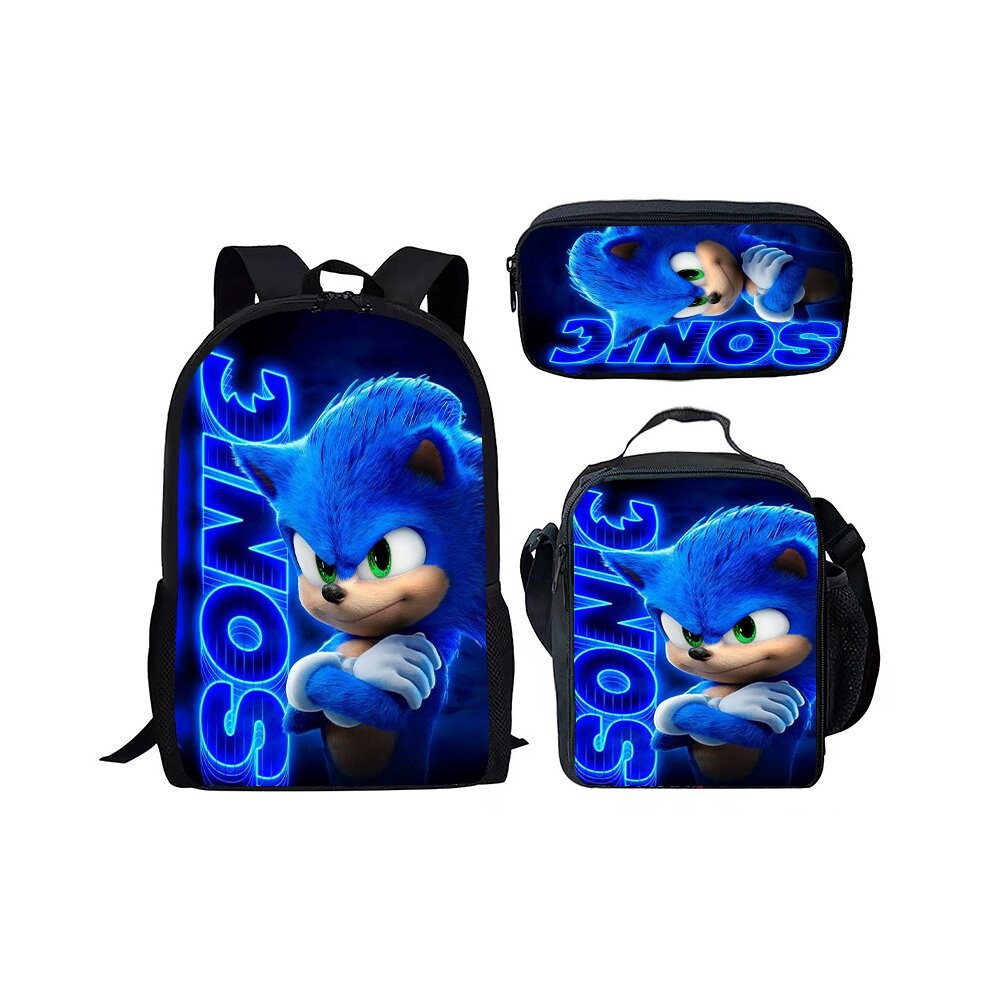 (10) Sonic 3 Piece School Bag Lunch Bag Pencil Case Kids Set