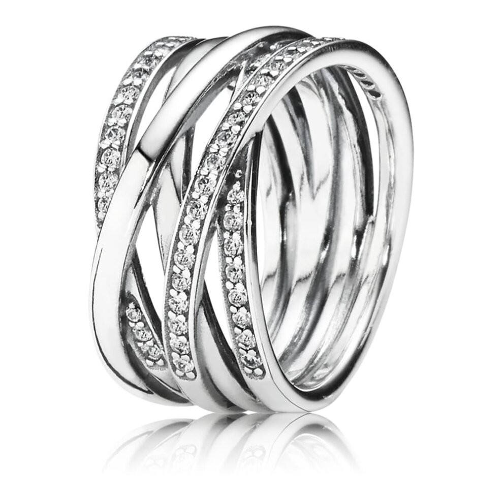 (58) Pandora Silver Sparkling & Polished Lines Ring