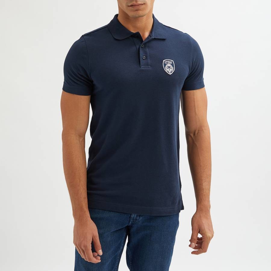 Navy Logo Detail Cotton Polo Shirt