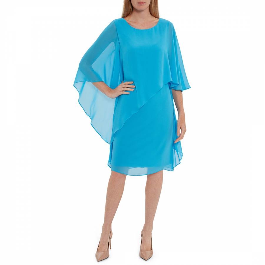 Turquoise Lariah Chiffon Cape Dress